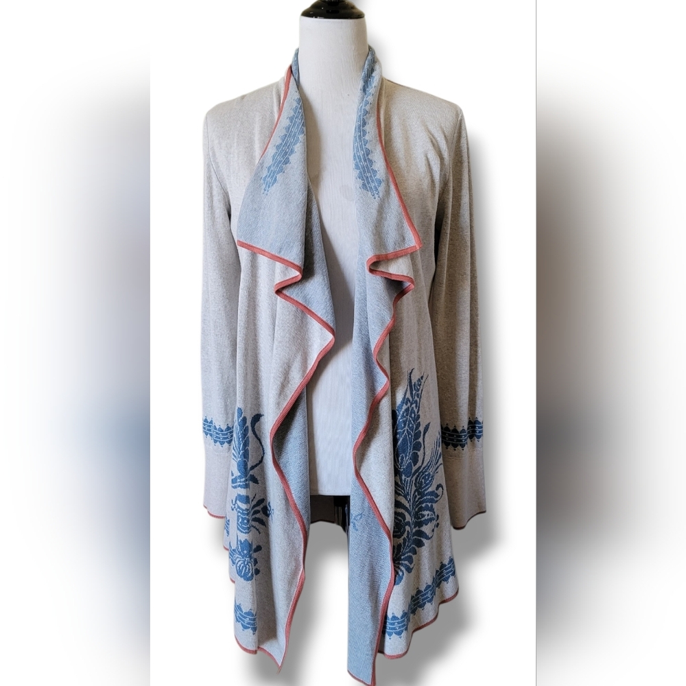 Peruvian Connection Pima Cotton Intarsia Draped Open Cardigan S - Picture 4 of 8